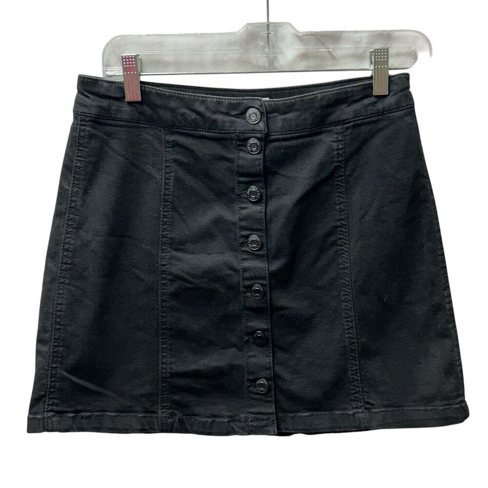 Mudd FLX Stretch Black Denim Button Front Mini‎ Skirt Size 9 Vintage Y2K Goth